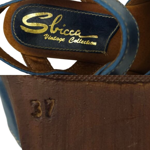 Sbicca Vintage Collection Platform Sandals Womens US 6.5 EU 37 Blue Chunky Heel - Picture 8 of 16